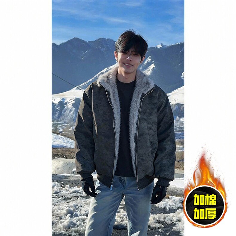 现货高品质美式高街重磅座山雕毛毛领pu皮棉衣男女加厚棉服冬外套，男装皮衣，电商A486