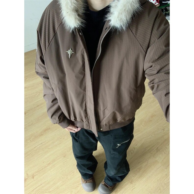 有货毛领棉服男冬季高级感美式复古棉衣加厚连帽外套HY7733-p99,男装棉衣,星座1008
