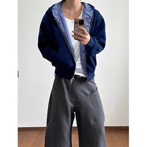 抖音得物高品质二开 26春季美式潮牌两面穿连帽卫衣开衫男女外套图片
