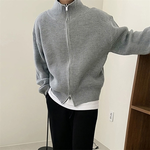 重磅秋冬北极绒双拉链毛衣开衫美式复古休闲慵懒风宽松针织衫外套图片