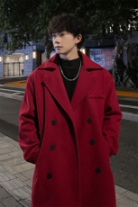 外景秋冬宽松中长款毛呢大衣男潮牌厚款英伦风衣外套MN9538/P100，男装风衣，电商B316