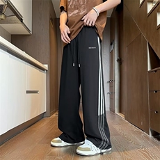 夏季长裤直筒男工装裤时尚潮牌休闲裤青春流行条纹撞色潮宽松型，男装休闲裤，星座716-3