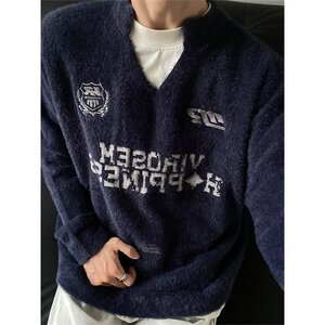 仿貂绒v领毛衣男秋冬款软糯慵懒高级感美式复古针织衫上衣MYX055,男装针织衫/毛衣,星座516A