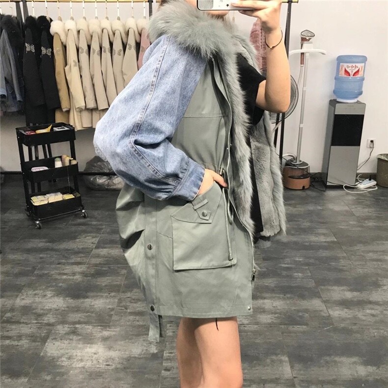ZHG8107时尚门襟大狐狸毛领可拆卸内胆獭兔毛皮草派克服,女装皮草,L·H·X