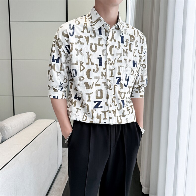2025春季新款衬衫 男士轻奢印花七分袖衬衫打底上衣901-C41P58图片