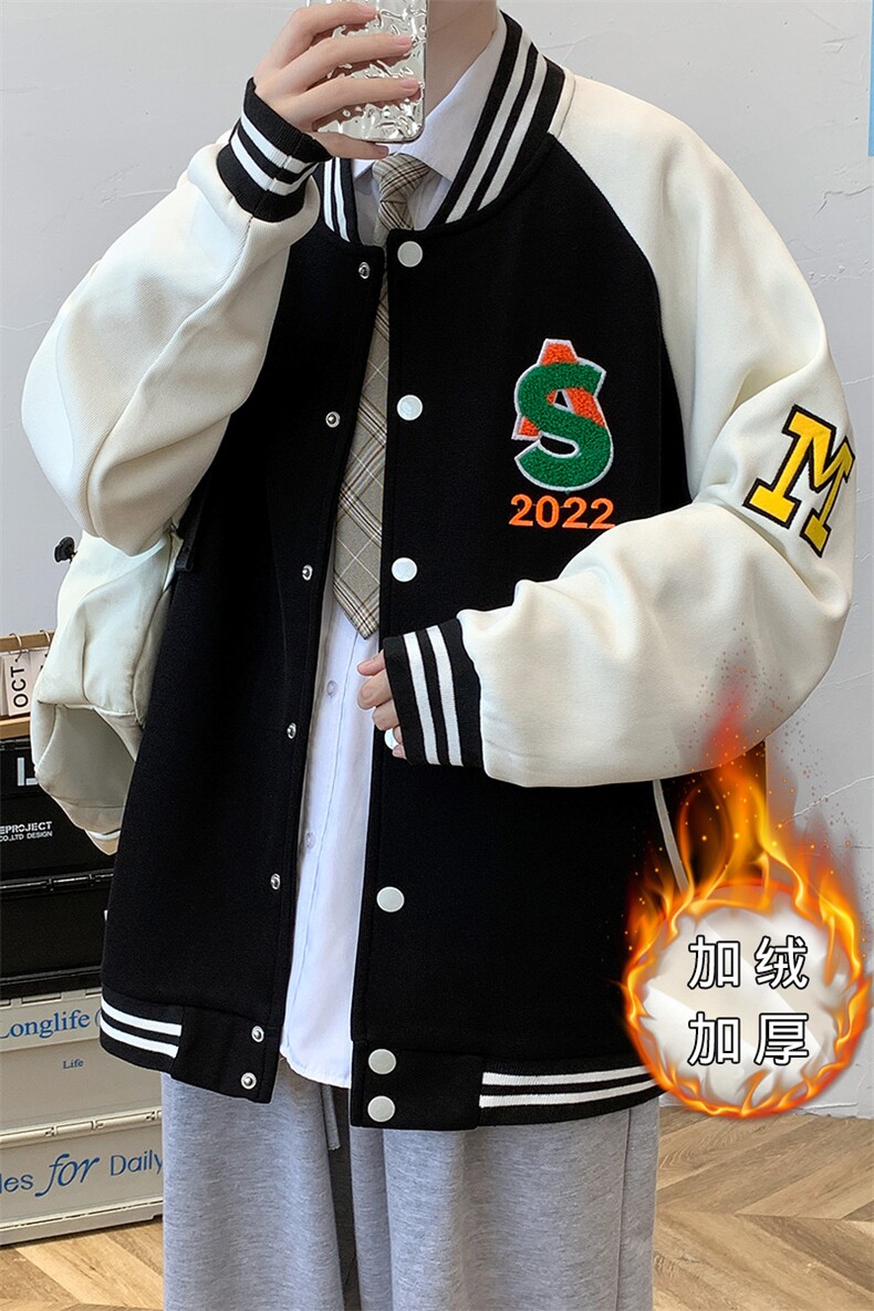 秋装新品青少年夹克休闲棒球服潮加绒加厚印花外套男士2115-P65,男装夹克,电商A441-1