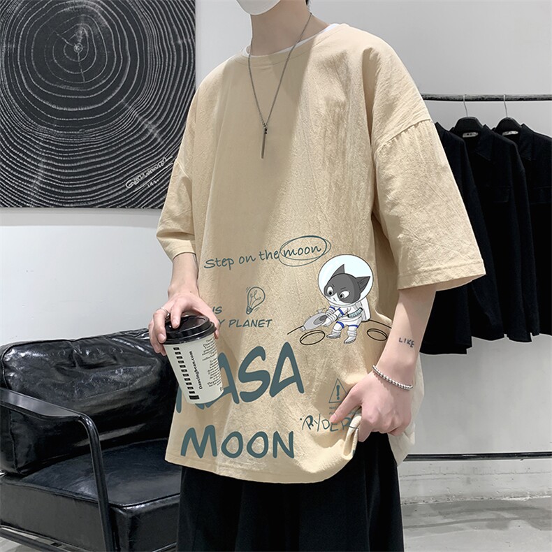 YT26187-P30NASA亚短袖t恤男大码五分袖男宽松七分袖港风模特,男装T恤,电商A040