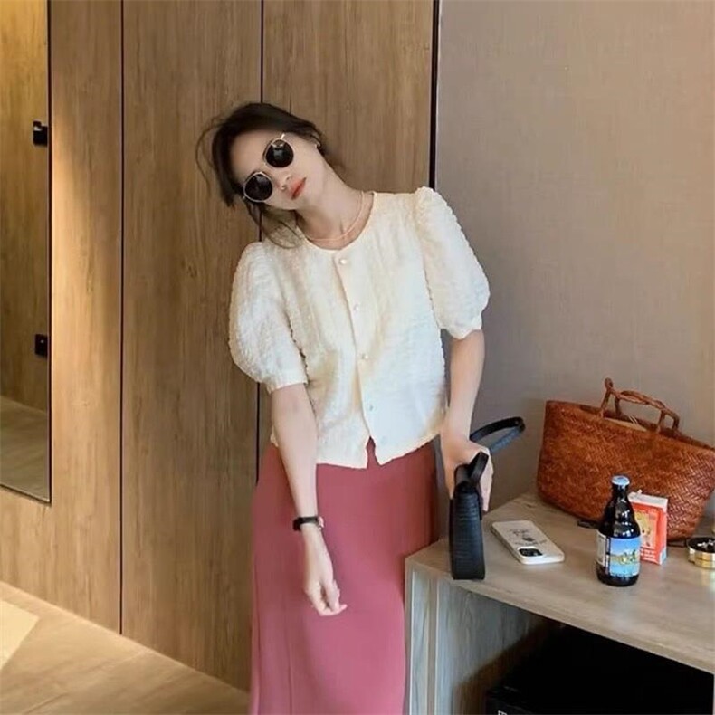 压皱面料，泡泡袖小衫，其它，时代公主