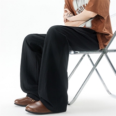 休闲裤女肌理长裤慵懒松弛感2025新款夏季松紧腰阔腿裤简约风，男装休闲裤，电商B312