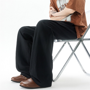 休闲裤女肌理长裤慵懒松弛感2025新款夏季松紧腰阔腿裤简约风图片