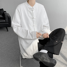 2025春夏季新款风大码盘扣衬衫男棉麻透气上衣，男装衬衫，电商A008