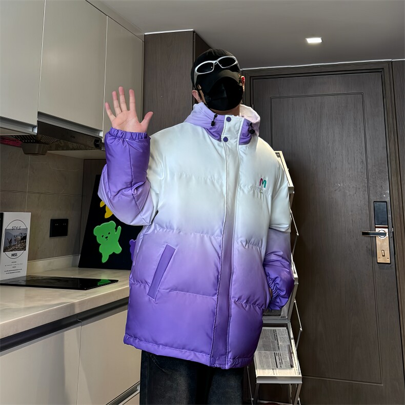 XZ230-1MY52冬款港风宽松简约扎染渐变刺绣休闲连帽棉服P128控158,男装棉衣,星座230-1