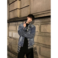 【有货】假两件牛仔外套男春秋格子衬衫拼接工装夹克JK8624LL-P85，男装夹克，星座1007（原301D）