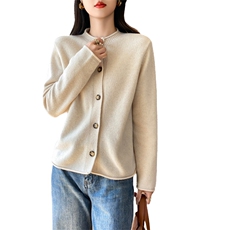 小香风气质短款针织开衫女春秋宽松显瘦圆领毛衣外套羊毛外搭，女装羊毛衫，盛鼎羊绒