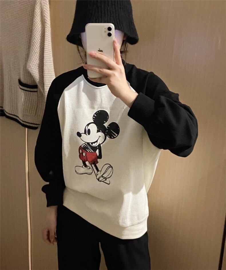 秋冬新款韩版米奇圆领拼色卫衣，女装卫衣/绒衫，HJ