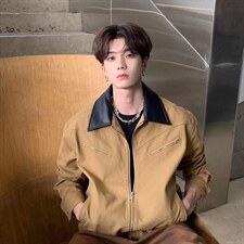 有货。登山布拼皮夹克W6975-P65，男装夹克，星座412-3