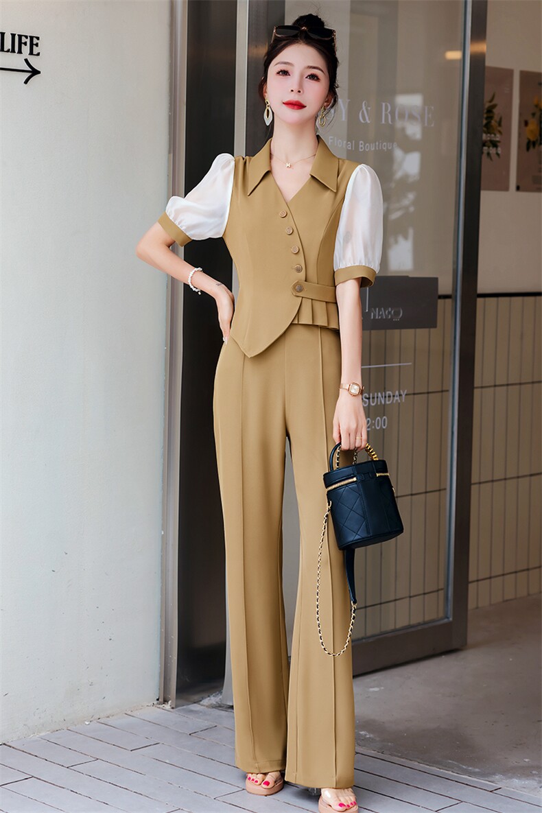 高端职业套装女2025夏季新款干练气质女神范薄款工装阔腿裤两件套,女装套装/套裙,布依丽人
