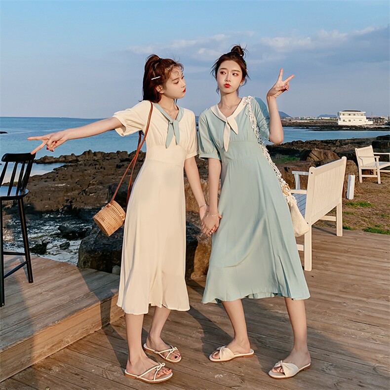 中长款纯色小清新连衣裙2021夏季新款休闲时尚舒适，女装连衣裙，艾艾淮淮