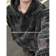 1506-1/WYT201/P67小香风七彩格子针织帽衫男款秋冬美式高级外套，女装短外套，星座1506-1