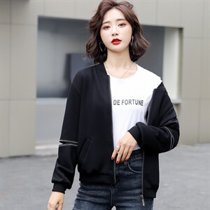 太空棉棒球服外套女2022春秋新款韩版宽松印花上衣洋气百搭短外套，女装短外套，美沁