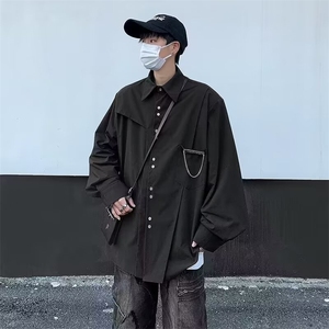 F172-P38 2024春季新款ins潮流休闲衬衣设计感长袖衬衫男 现货图片