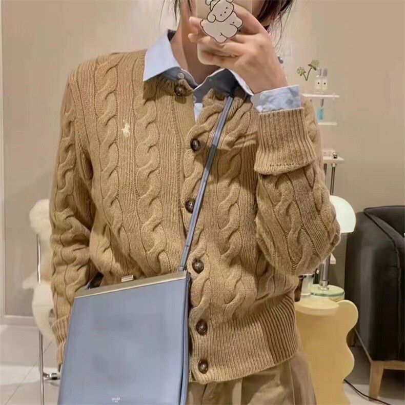 单排扣圆领长袖开衫纯色2024年秋季针织衫,女装羊毛衫,佑昭祥羊绒
