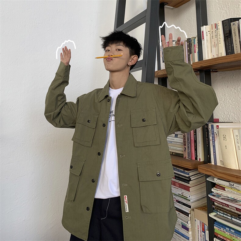 外套男2021春季新款韩版潮流百搭工装衬衫外套男装上衣DS325T图片