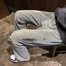 美式街头黄泥染拉链牛仔裤男女高街vibe风直筒裤显瘦微喇叭长裤子，男装牛仔裤，星座601-1