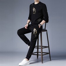 2023春秋季新款男式休闲套装圆领长袖T恤中青年长裤运动两件套，男装休闲套装，电商B212（原钱塘6029）