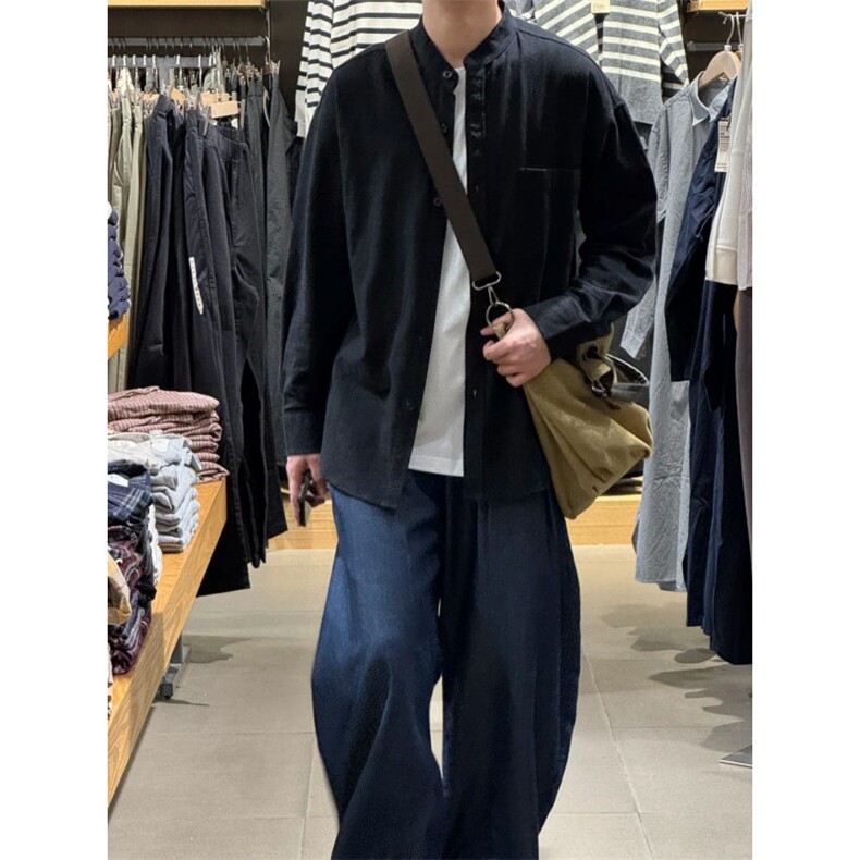 长袖立领仿麻休闲衬衫1302-GC67-P40控68 成分100棉图片