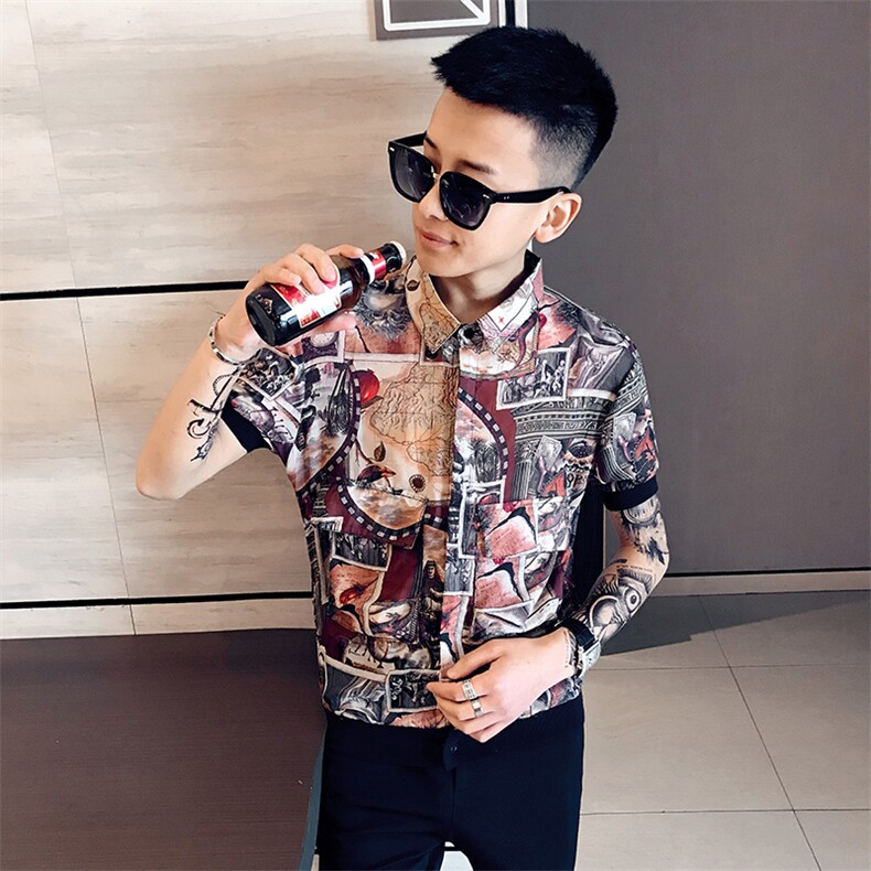 夏季印花防晒服男士薄款衬衣潮男短袖A313-C04-P45,男装衬衫,电商A313