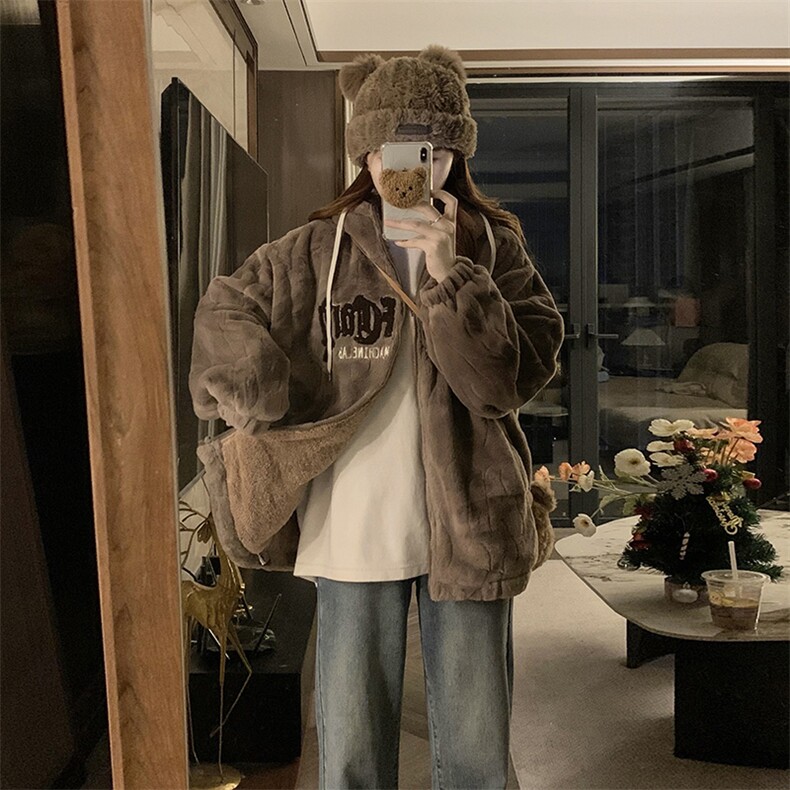 C913-P165加绒加厚毛茸茸兔毛高级感棉服美式复古刺绣羊羔毛外套,男装棉衣,星座911-2(原星座613-2）