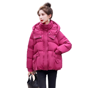 时尚休闲连帽羽绒服女2023年冬季新款洋气保暖面包服外套90白鸭绒图片