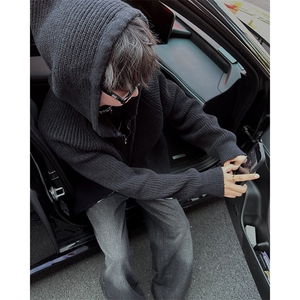 时尚连帽针织开衫毛衣男女秋冬季2025新款宽松鹿毛绒带帽卫衣外套图片