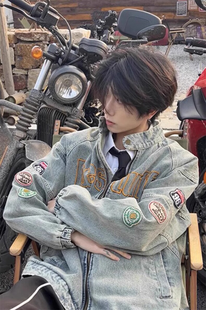 【有货】水洗刺绣牛仔外套立领高街机车夹克JK8899特P70,男装夹克,星座908-1