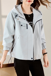 时尚休闲连帽短款风衣外套女2025秋季新款小个子百搭工装夹克上衣图片