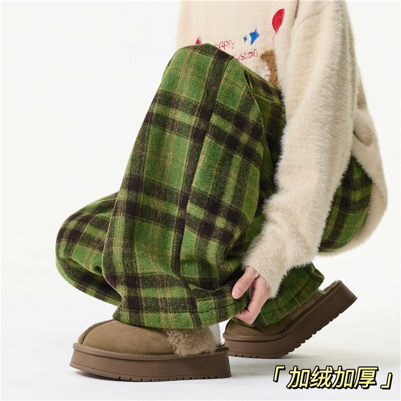 抖音品质美式复古格子设计慵懒加绒休闲裤B315-K25914JR-p65控88,男装卫衣,电商B315