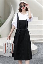 日系背带裙女夏季二件套装2021新款薄款减龄洋气中长款吊带连衣裙，女装连衣裙，辉之琳