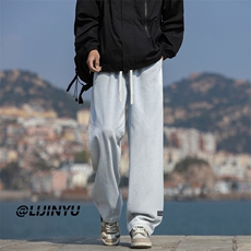 时尚布标设计直筒百搭休闲长裤垂顺宽松亲肤K826-特批3768，男装牛仔裤，星座718-1