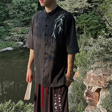现货新中式男士大码立领盘扣棉麻衬衫MT2308-P65，男装衬衫，电商A021