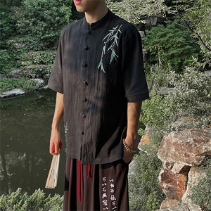 现货 新中式男士大码立领盘扣棉麻衬衫MT2308-P65图片
