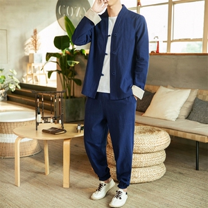 风唐装盘扣夹克男中式居士服宽松大码汉服套装男装 A821-P110图片