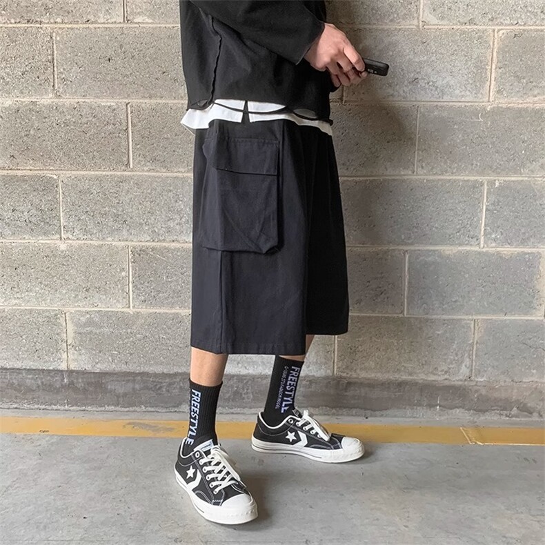 夏季港风韩版工装裤男士短裤潮流oversize宽松七分休闲五分阔腿裤,男装牛仔裤,星座506A