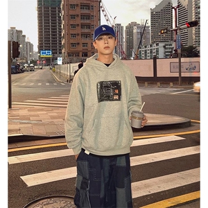 抖音得物 高品质印花连帽卫衣 秋冬装美式宽松连帽纯色卫衣ADL113图片
