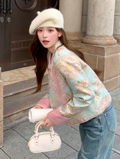 水衣源2706A新中式蕾丝拼接短款提花羽绒外套女，女装羽绒服，水衣源
