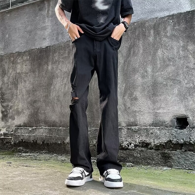 高街牛仔裤男士韩版潮流破洞痞帅2024夏季新款ins长裤RK1709-P45,男装牛仔裤,星座412-2