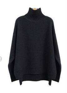 高领羊毛衫女秋冬新款纯色开叉针织长袖宽松打底羊毛衫图片