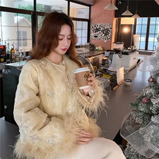【现货】新中式风重工钉珠白鸭绒外套2C327-9935P285控398，女装羽绒服，2C327
