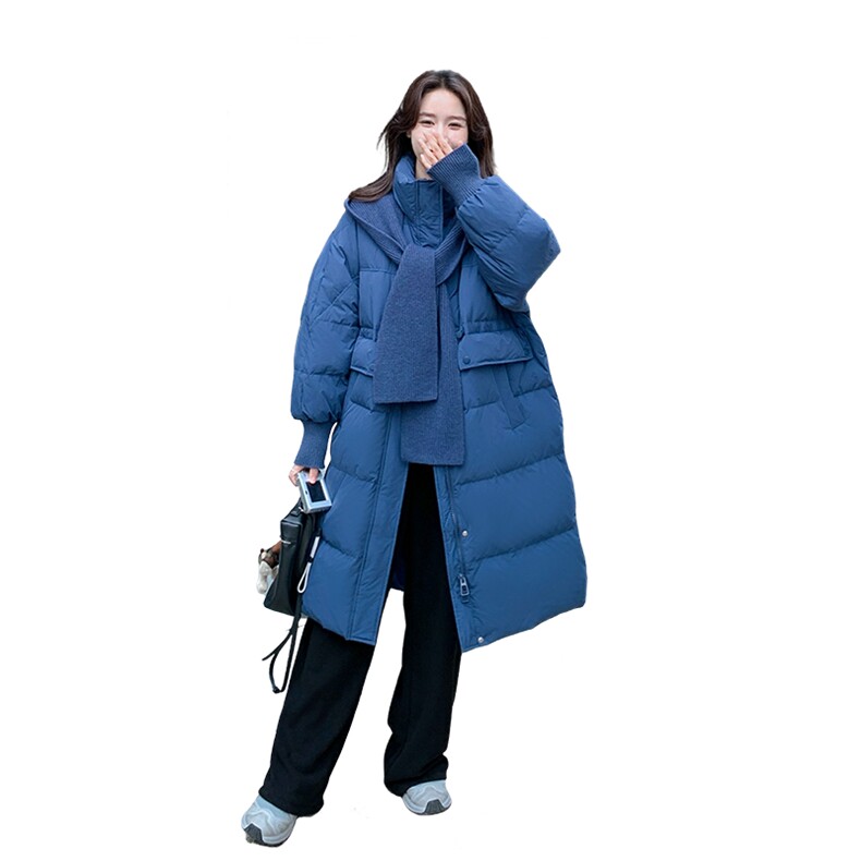 独特超好看针织披肩连帽羽绒服女冬今年流行高级感粉色中长款外套,女装羽绒服,2C206