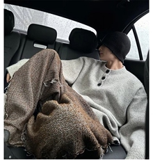 浅灰色美式复古亨利领毛衣男款冬季慵懒风宽松针织衫外套，男装针织衫/毛衣，星座410-6（原星座1304-1）